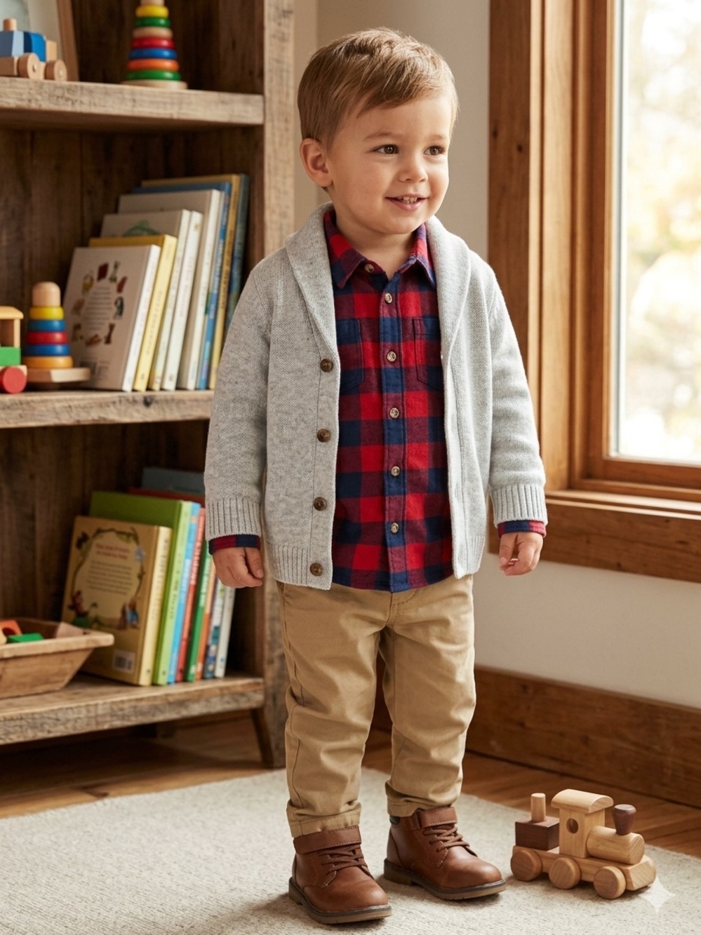 EUC H&M Kids Red & Blue Buffalo Plaid Flannel Shirt 1.5-2YRS
